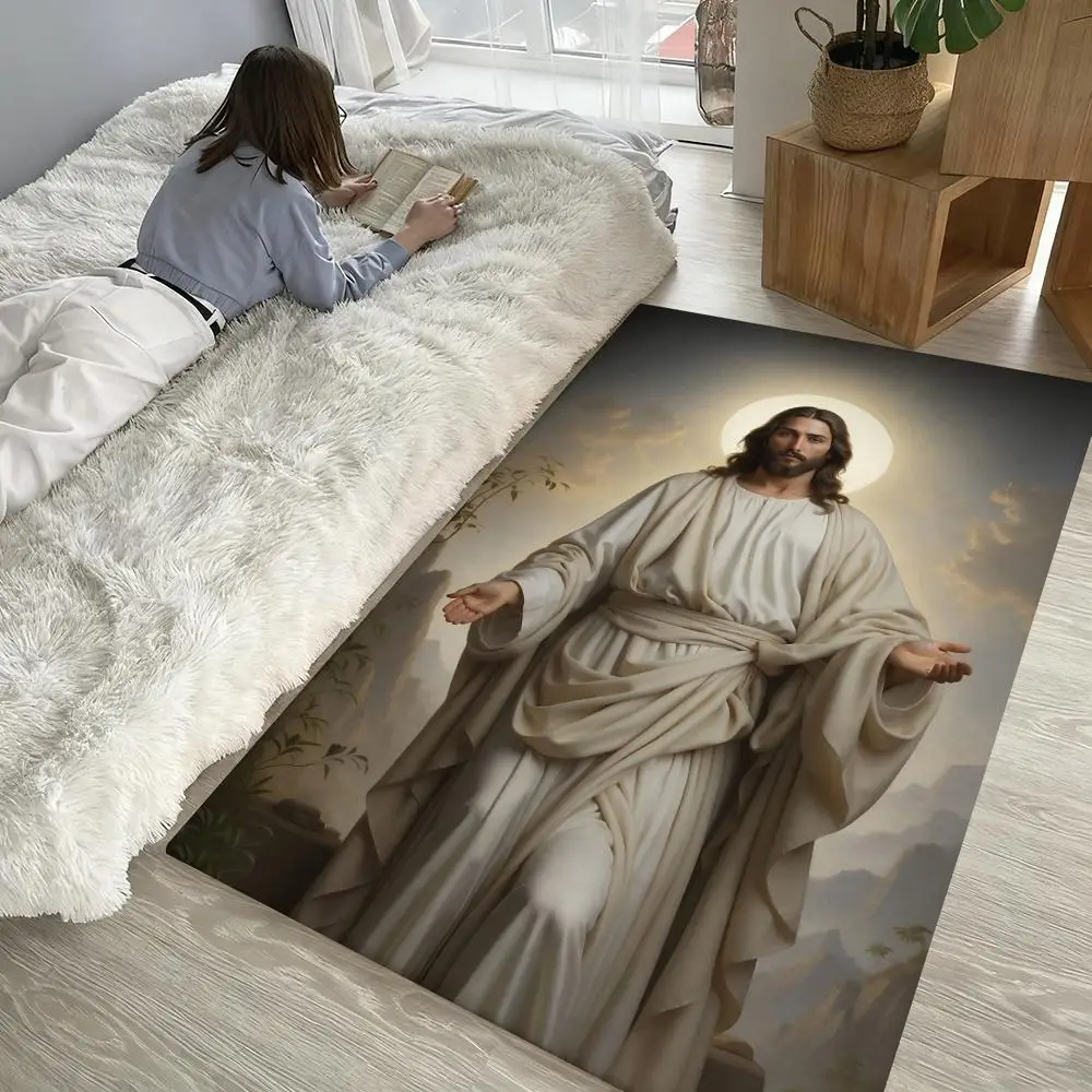 

Jesus Christ Religion Faith Face Floor Mat Soft Thickened Non-Slip Door Mat for Living Room Home Decor Flannel Rugs
