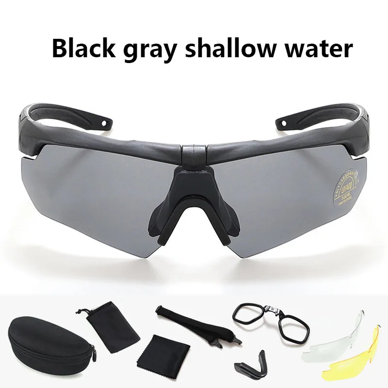 3 in 1 Tactical Glasses Set Men's Myopia Windproof Goggles Men Outdoor ESS Shooting Eyewear UV400 CS Equipment Set