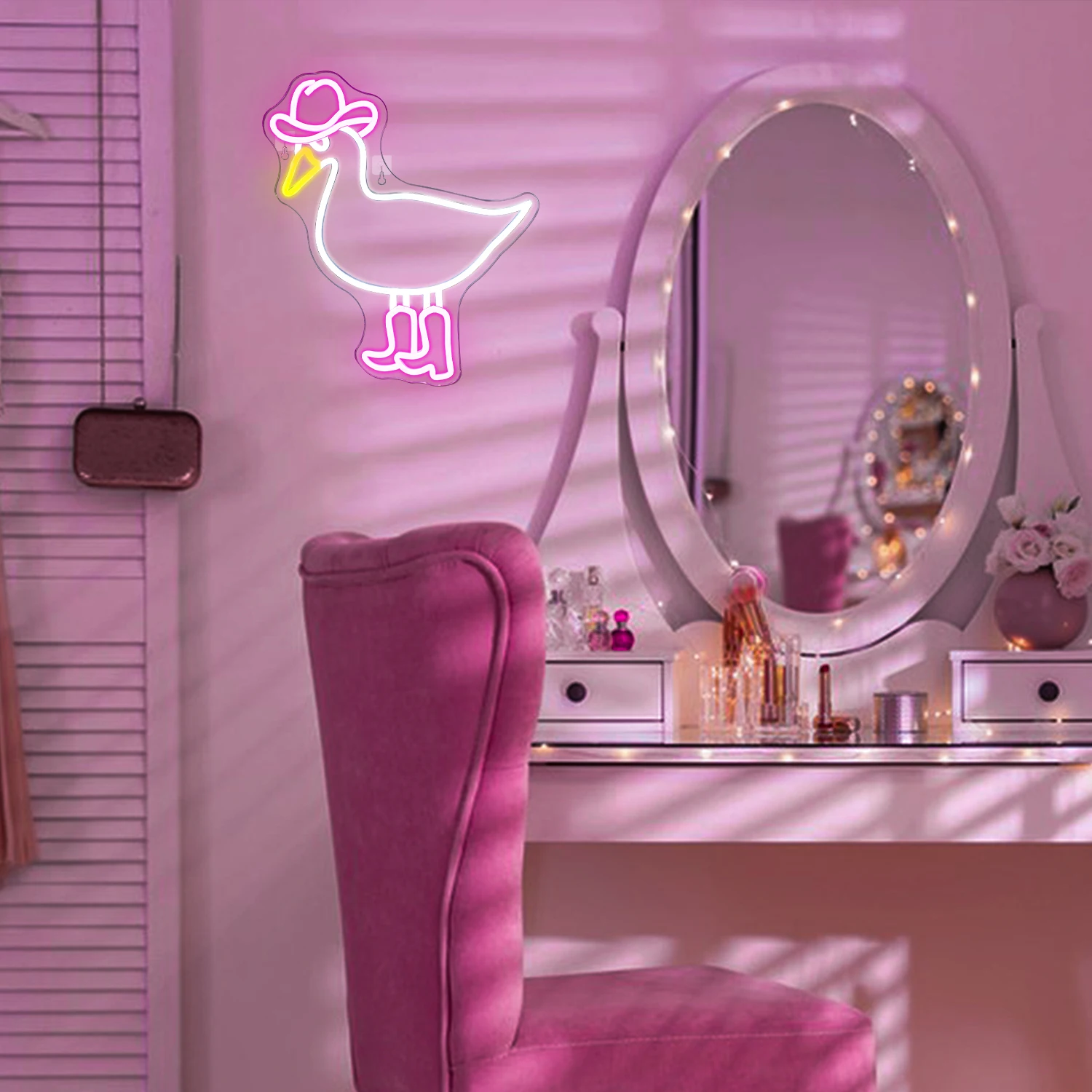 Pink White Cowboy Duck With Boots Neon Sign LED Cowgirl Signs For Room Decor Bedroom Home Bar Girl Boy Haning Acrylic Wall Art