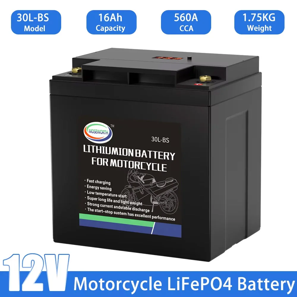 30L-BS 12V 16Ah Motorcycle Battery Built in BMS High Performance LiFePO4 Lithium Starting Battery for ATV Scooter 4 Wheeler Quad