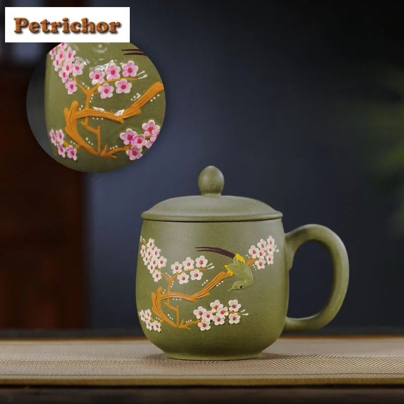 400ml Yixing Purple Clay Clay Drawing Plum Blossom Coffee Mug Latte Cereal Mug Afternoon Tea Mug Office Water Cup Teaset Gift