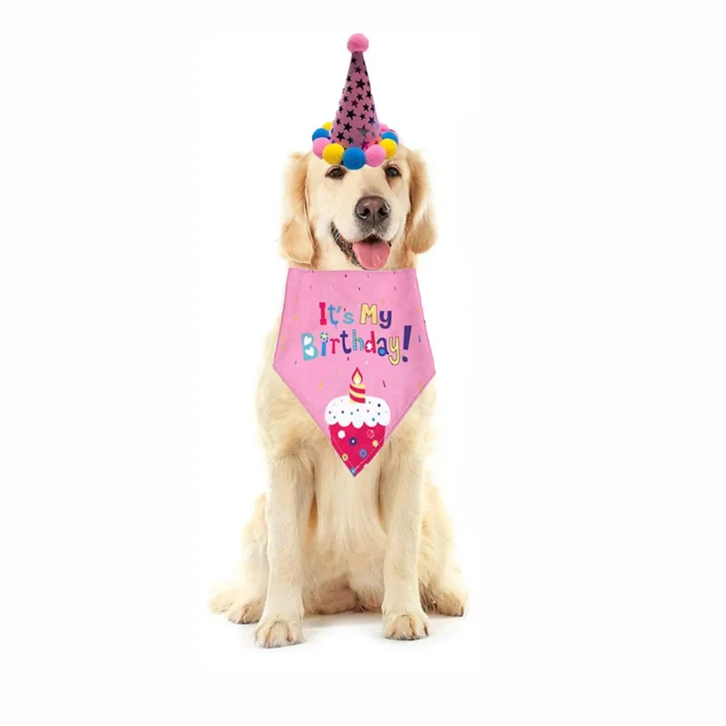 Pet Birthday Hats for Boys Girls Holiday Party Apparel Accessories for Small Medium Puppies Cats Doggies Cone Hat Bandana