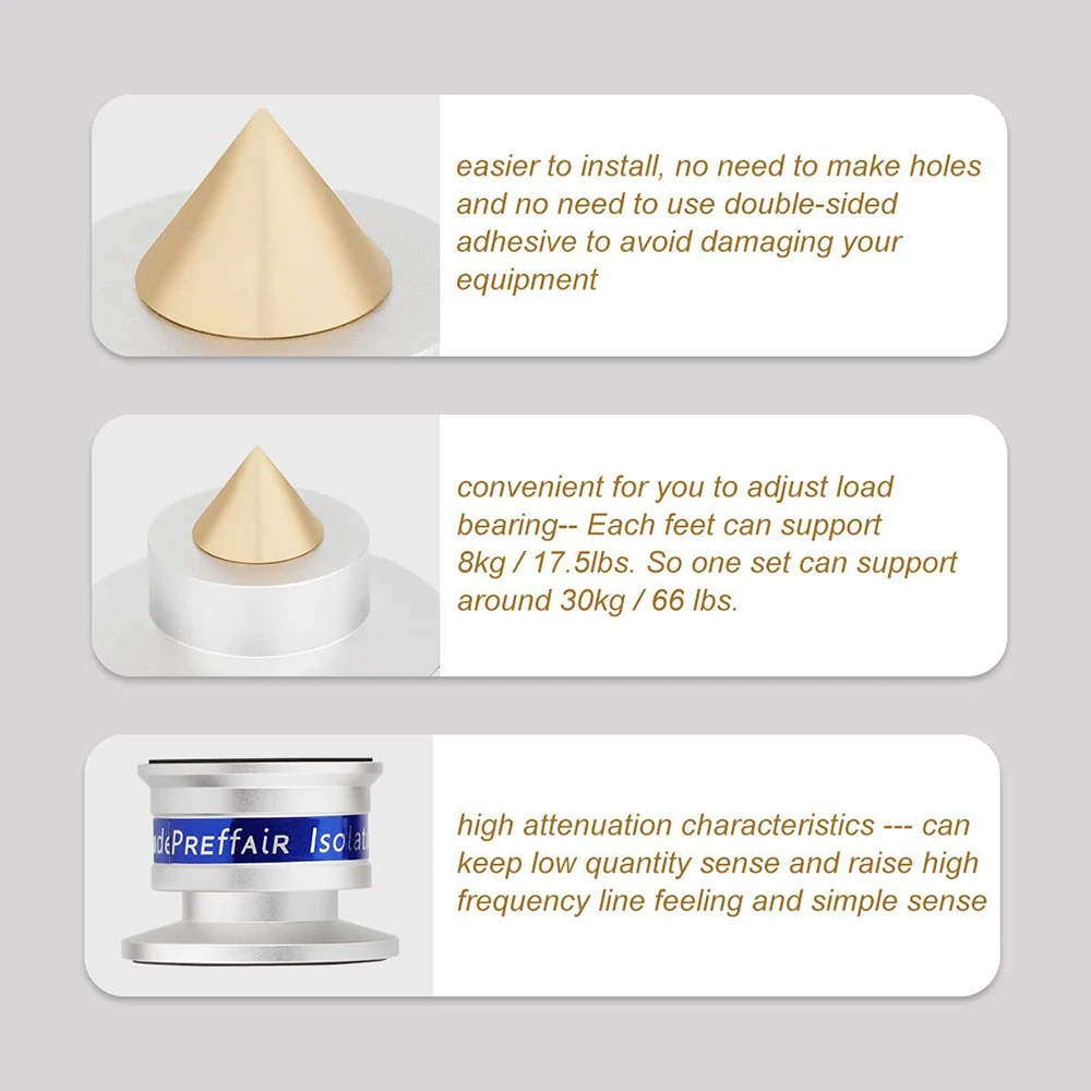 Preffair SP4533อลูมิเนียมสีดำ & สีเงินกันกระแทก spikes + แผ่นแยกยืน HiFi ลำโพงอะลูมินัมอัลลอย