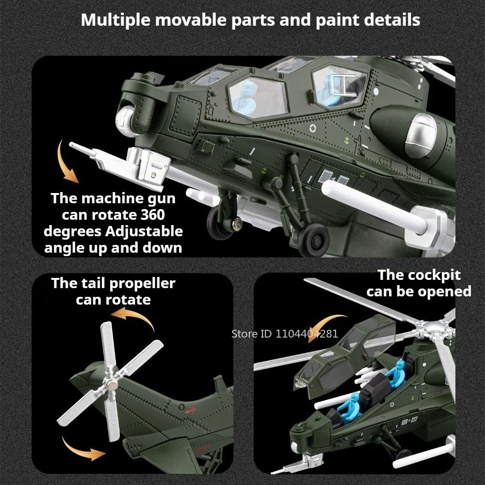 1:52 CAIC Z-10 Legering Gewapende Helikopter Model Diecast Speelgoed Auto Geluid Licht Trek Miniatuur Militaire Vliegtuigen Jongen Kerstcadeau