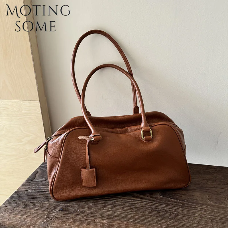 

MOTINGSOME quality first-layer leather women bag underarm tote bags large-capacity commuter handbag bowling purse 2026 new in