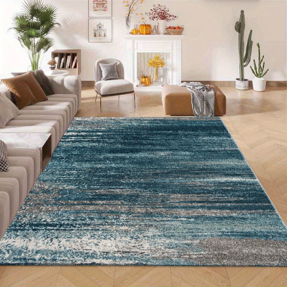 Modern Abstract Vertical Brush Stroke Area Rug Deep Teal Gradient Floor Carpet for Living Room Bedroom Home Interior
