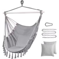 Hammock Chair Hanging Rope Swing Max 500 Lbs With 2 Cushions Large Macrame Hanging Chair and Pocket