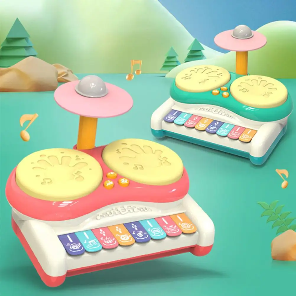 Multifunctional Drum Instrument Toys Light Kids Educational Percussion Music Toy Portable Keyboard Pink