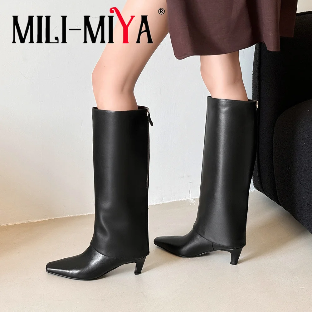 

Женские сапоги MILI-MIYA до колена из мягкой овечьей кожи с квадратным носком, однотонные, без застежек, больших размеров 34-41, на низком каблуке, повседневная обувь для женщин