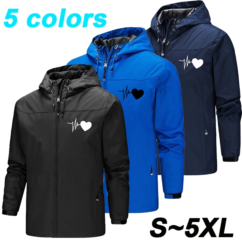 Men's Outdoor Waterproof Camping Jacket Printed Sports Windproof High Collar Hooded Jacket Sports Mountaineering Men's Jacket