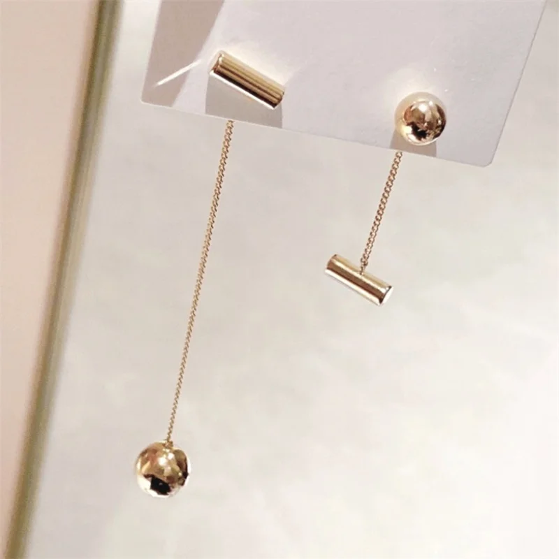 Vintage Gold Color Metal Asymmetrical Long Ball Dangle Earrings For Women Fashion Punk Stud Earring Jewelry Gifts Wholesale