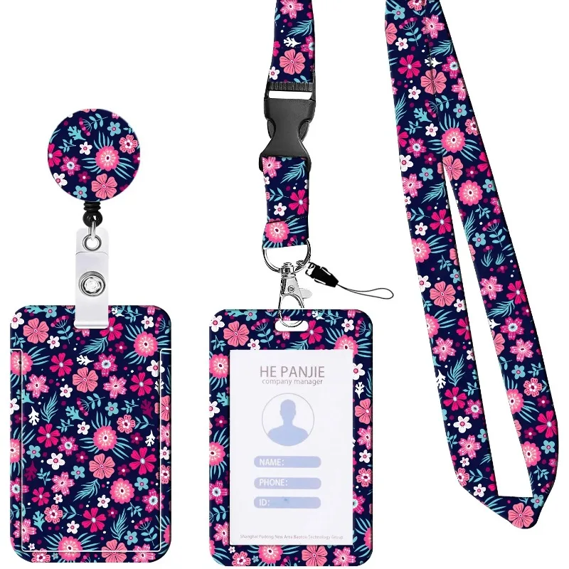 Penutup kartu bunga matahari kartun dengan tali gantungan kunci lencana tali ponsel Lanyard dengan tempat kartu Kawaii Cover untuk wanita