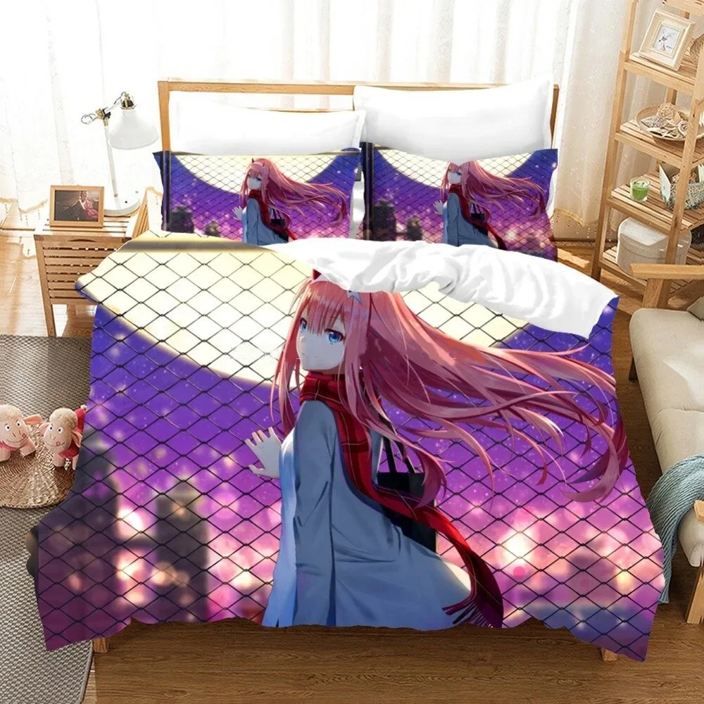 

3D Print Anime Darling in the Franxx Zero Two 02 Bedding Set Boys Girls Twin Queen Size Duvet Cover Pillowcase Bed Kids Adult