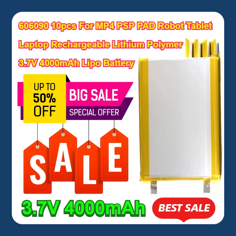 606090 10pcs For MP4 PSP PAD Robot Tablet Laptop Rechargeable Lithium Polymer 3.7V 4000mAh Lipo Battery
