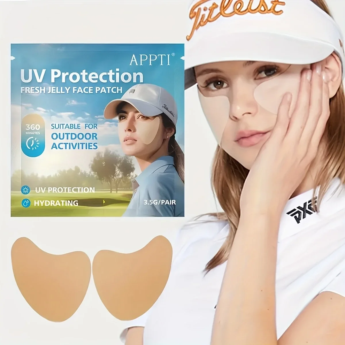 Eine Schachtel mit 5 Paar Golf-Schutz-Augenklappen zum Schutz von Outdoor-Sportarten, feuchtigkeitsspendende Gel-Gelee-Gesichtspflaster