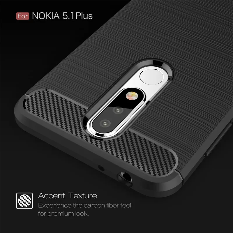 Carbon Fiber Soft Phone Case For Nokia 5.1 Plus 5.1+ Shockproof Silicone Case for nokia 5.1plus TPU Back Cover Coque Fundas