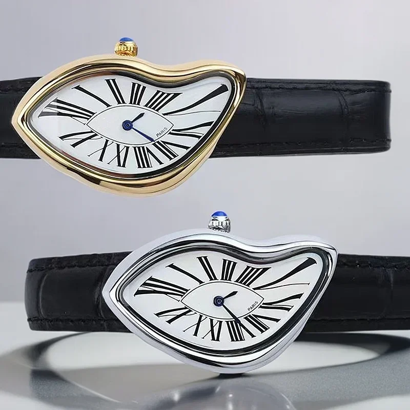 

Medieval Crash Creative Melting Twisted Watch High Quality Genuine Leather Watch For Men Luxurious Sapphire Glass Men's Watch