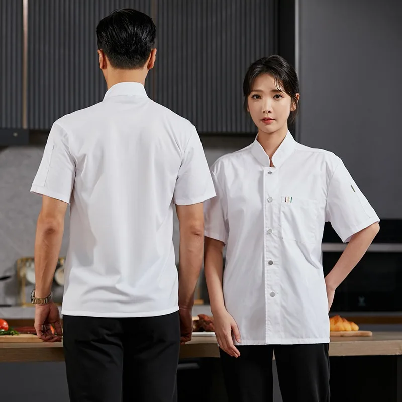 Summer Thin Chef Uniform Short Sleeve Single Row Buttons Breathable Workwear