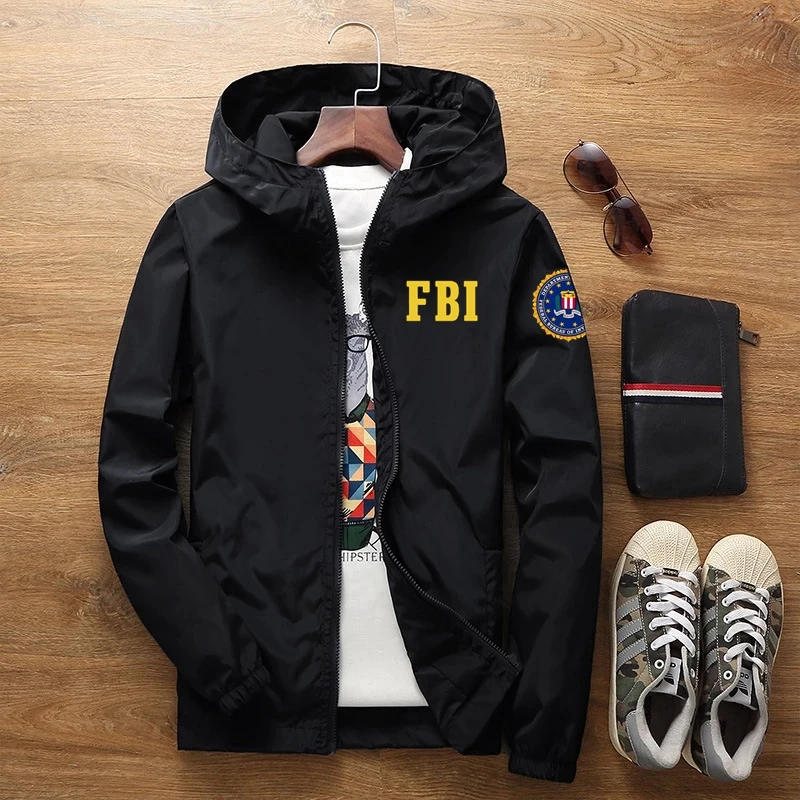 Sunscreen Waterproof FBI Shield Casual Jackets Ultra Light Men's Summer Hooded Jacket Super Thin Windbreaker Packable Skin Coat