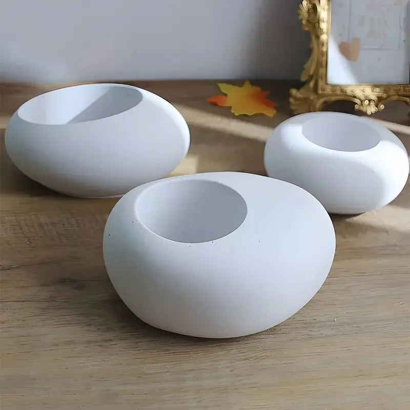 Tealight Candle Holder Resin Silicone Mold, Crystal Ball/Sphere Epoxy Resin Mold,Oval Gypsum Concrete Flower Pot Making Mold