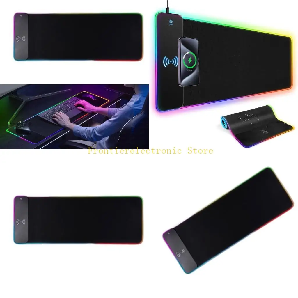 

G8DB LED Gaming Mouse Pad with 15W Wireless Charging Rubber Base Computer Keyboard Mat for Gaming PC Laptop Accessories