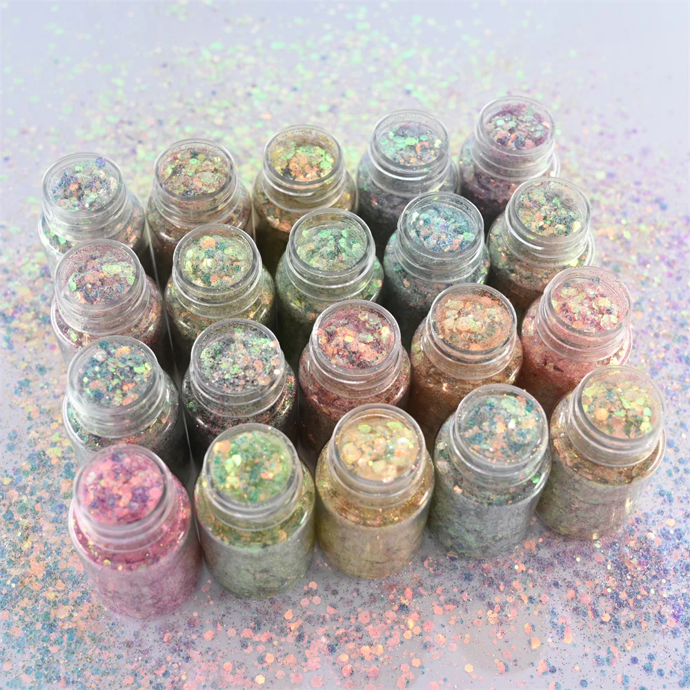 1 Bottle Fairy Pupil Nail Sequins Net-10g Holographic Chunky Glitter Laser Mixed Hexagon Shape Sparkly Paillette Glitter Flakes