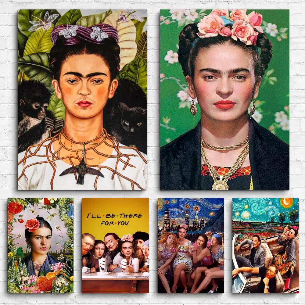 Artists F-Frida Art K-Kahlo Design Framed Wall Painting Canvas Poster Ready to Hang Wall Art for Bedroom Living Room Home Decor