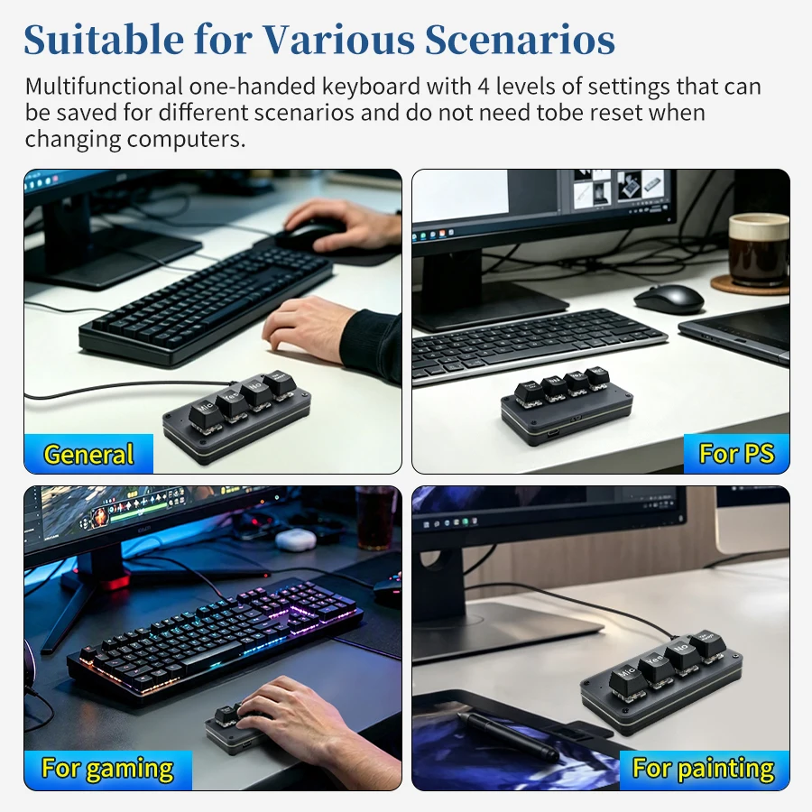 4 Key Voice Input Macro Keyboard Programmable RGB Keypad Wired/Wireless Dual Mode Mini Custom Macropad for Gaming PS Drawing