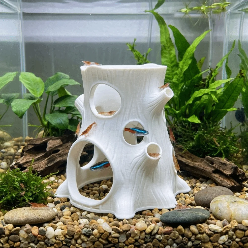 Hollow Shrimp Breeding Cave Multi-Hole Realistic Tree Stump Aquarium Hideaway Non-Toxic Plastic Aquarium Ornament Safe Shelter