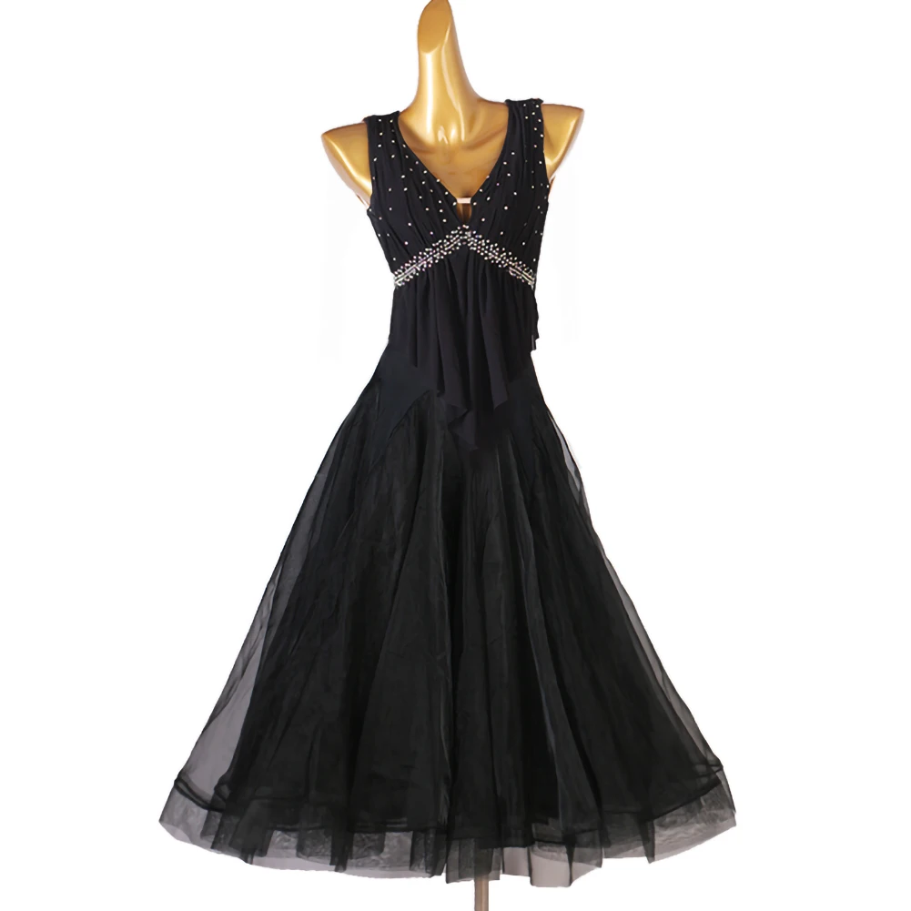 

Black Competition Ballroom Dance Dress Standard Rhinestone Sleeveless Sports Dance Dress Formal Occasion New Dress