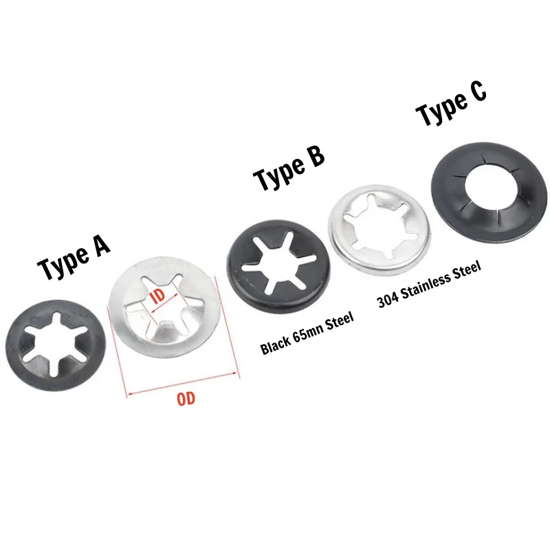 M3-M12 External Circlip Self-Locking Retaining Clip Push On Shaft Bearing Snap Ring Washer Black 65mn Steel 304 Stainless Steel
