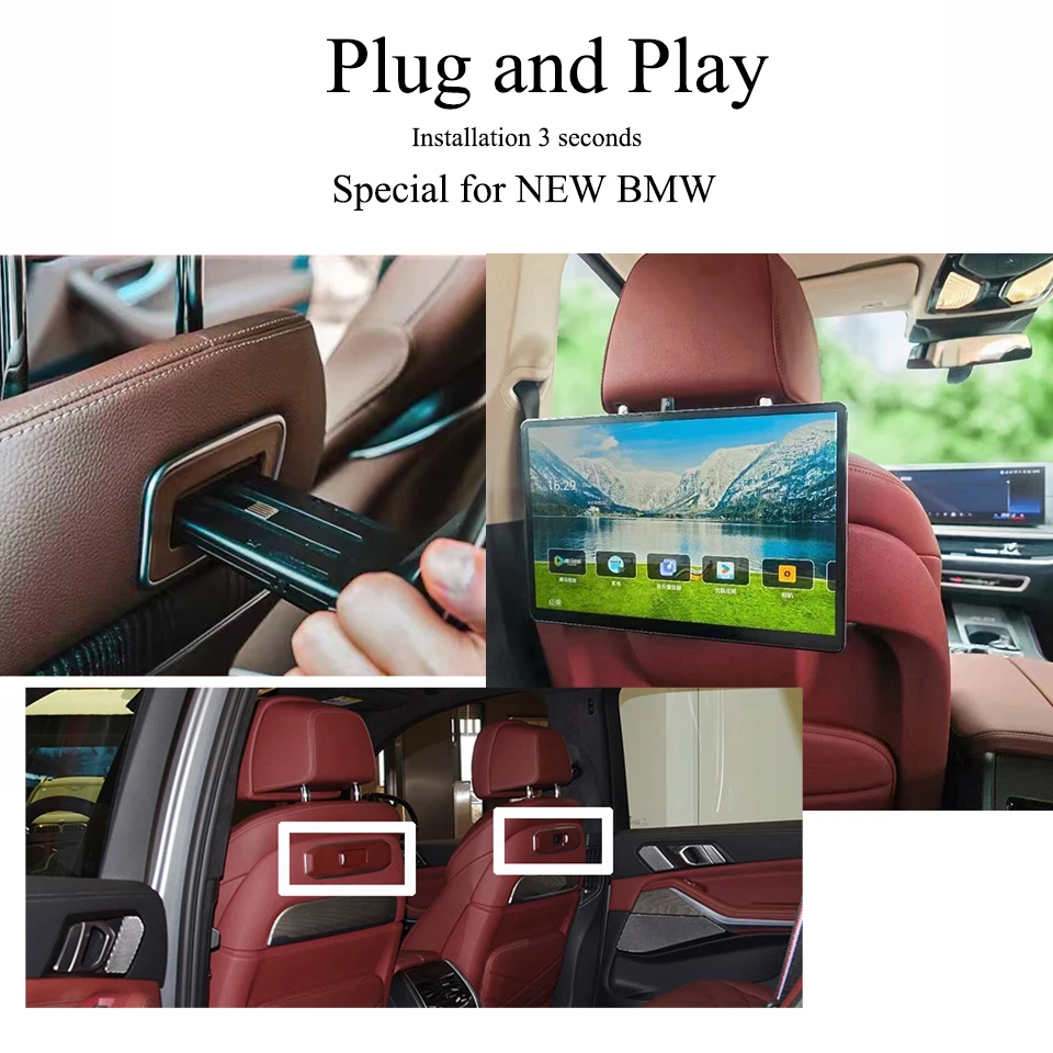 Rear Seat Entertainment System For 2024 2025 BMW 5 Series Headrest Monitor Android 1080P 4K WiFi Car Video HDMI TV Screen