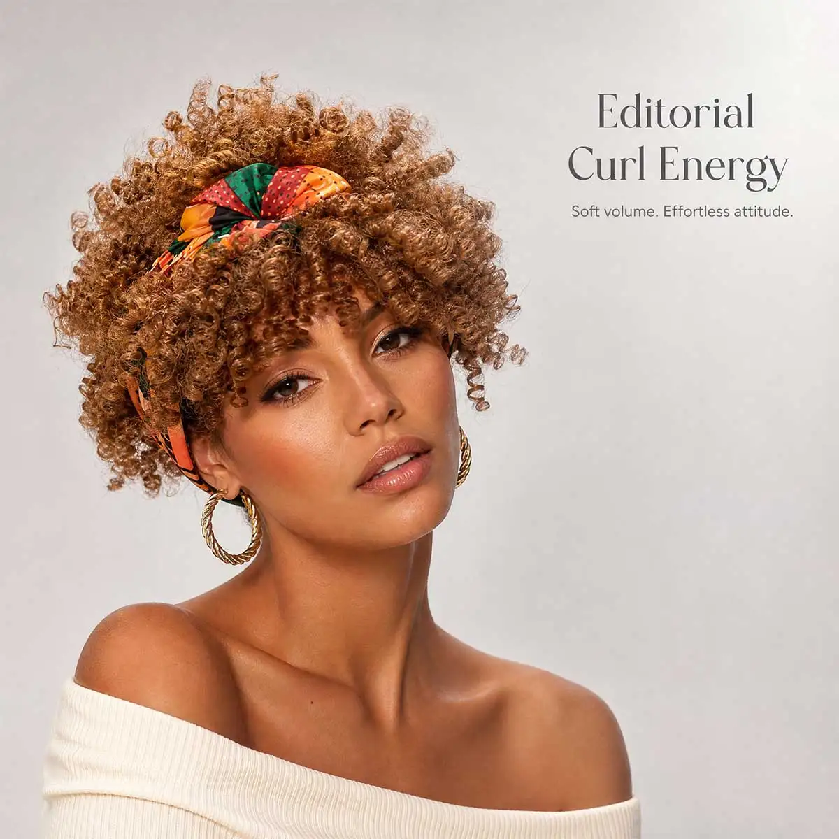 Short Voluminous Light Brown Afro Puff Headband Wig Synthetic Curly Puff Wig for African American Women Quick Protective Style