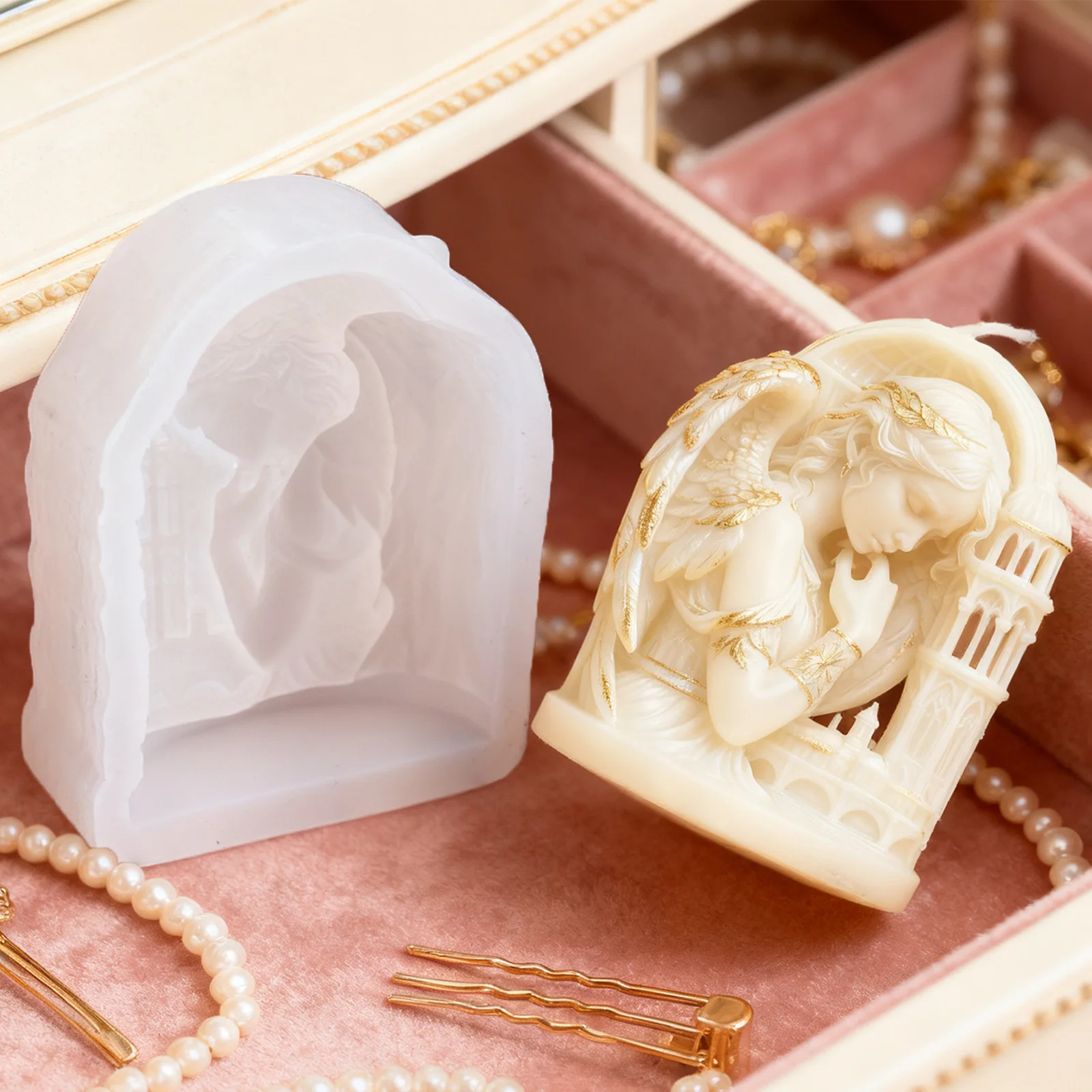 

3d Angel Castle Silicone Mold Diy Creative Angel Doll Diffuser Stone Plaster Decoration Epoxy Resin Mold Candle Making Supplies