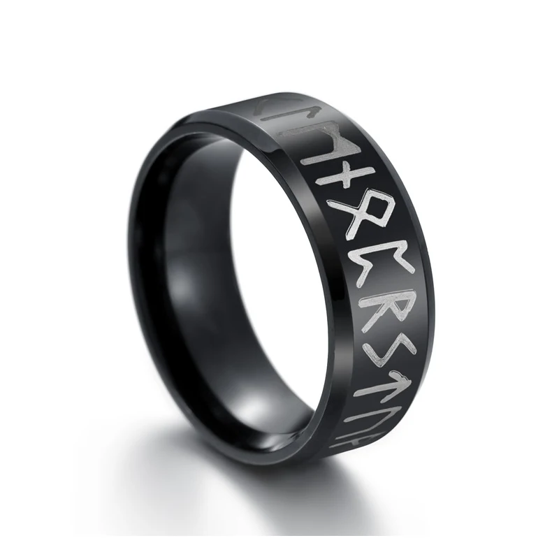 

BAECYT Men Ring Stainless Steel Fashion Style MEN Double Letter Rune Words Odin Norse Viking Amulet RETRO Rings Jewelry