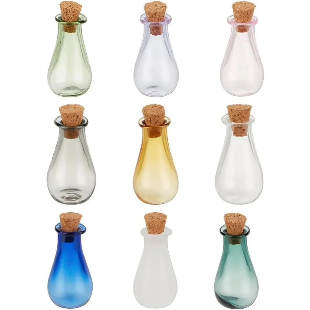 9PCS Tiny Spell Jars, 9 Colors Glass Mini Potion Bottles Empty Wishing Bottle Vials with Cork Stopper Mini Glass Bottles