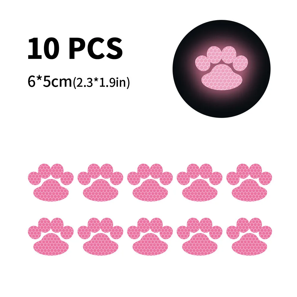 Car Warning Reflective Stickers Cute Dog\'s Paw Shaped Reflector Stickers for Auto Night Driving Security Car Decors 10Pcs