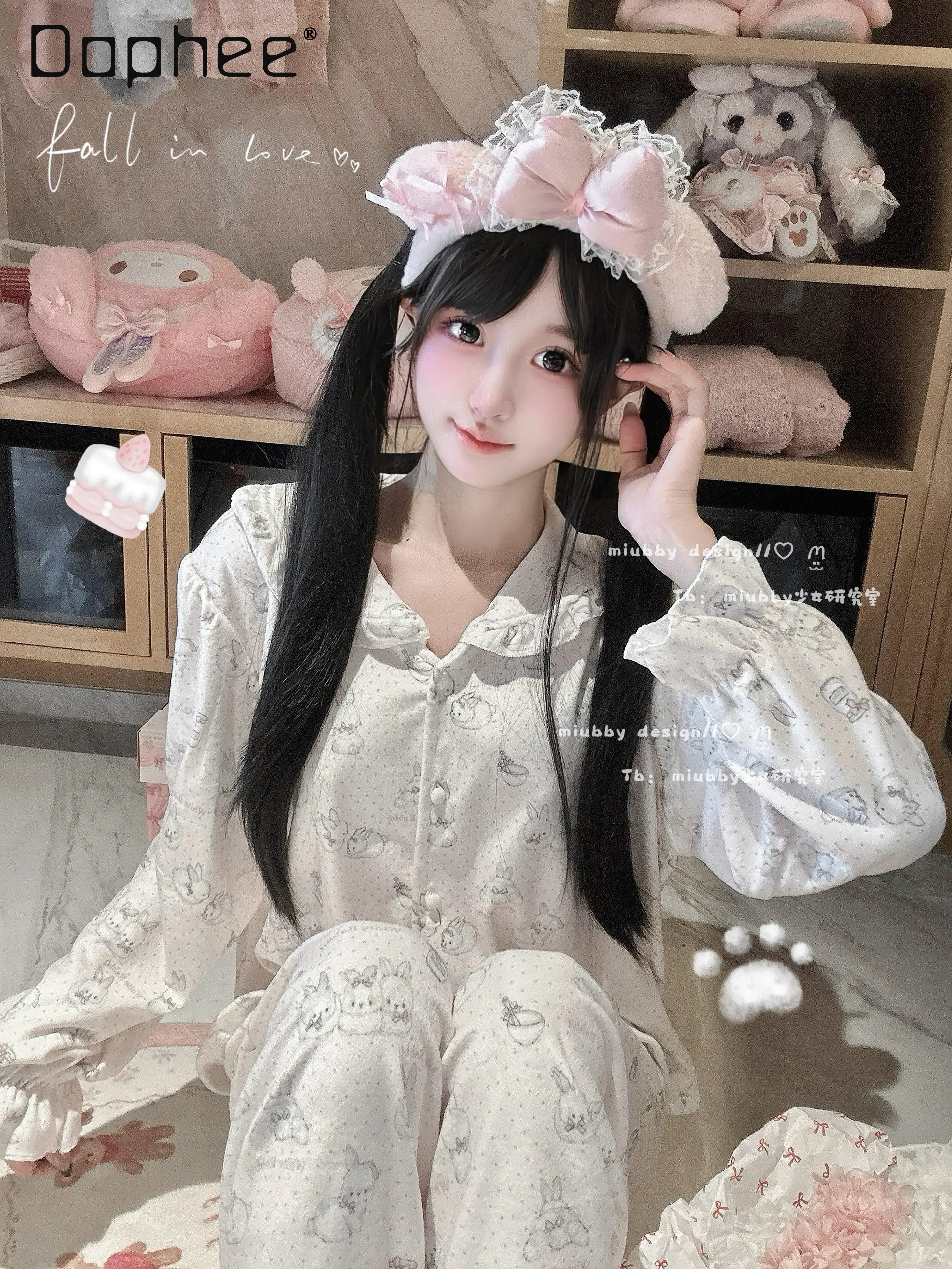 

Girls Island Fleece Sleepwear Doll Collar Dot Print Long Sleeve Single Breast Pajamas Cute 2025 New Loungewear Sweet