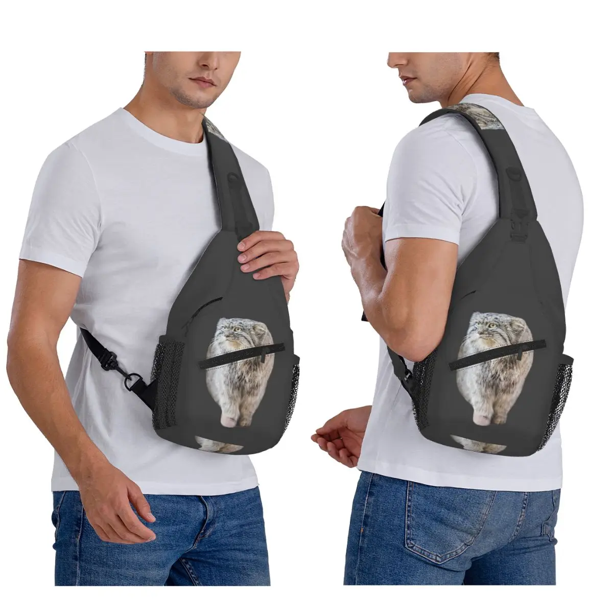 

Round Pallas Cat Chest Bag Men Sling Crossbody Backpack Chest Bag Travel Hiking Daypack Shoulder Bag