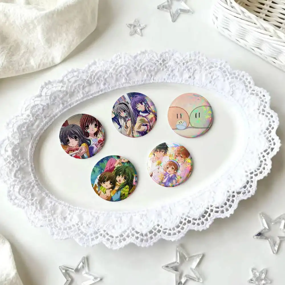 Anime C-CLANAD For Badge Personalized Custom Laser Reflective Badge Hologram Metal Enamel Pin Brooch Souvenir Gift