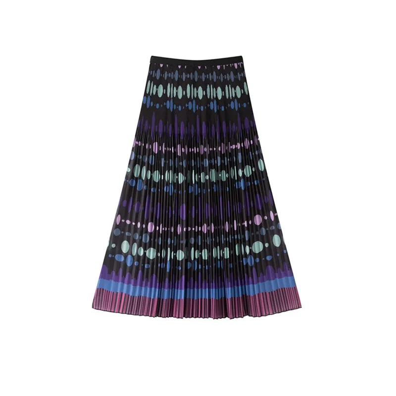 Miyake Pleated 2026 Summer New High-End Fashion Casual Niche Elastic Waist Pleated Polka Dot Print Pleated Skirt for Women Pleat