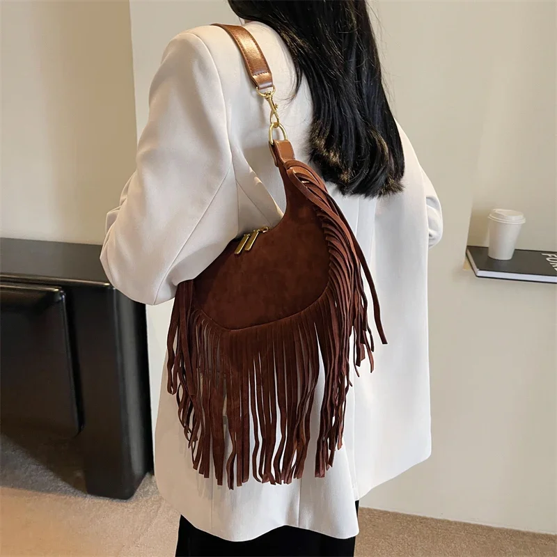 Luxury Brand Tassel Armpit Bags for Women High Quality PU Shoulder Bag Cute Purses and Handbags Designer Hand Bag