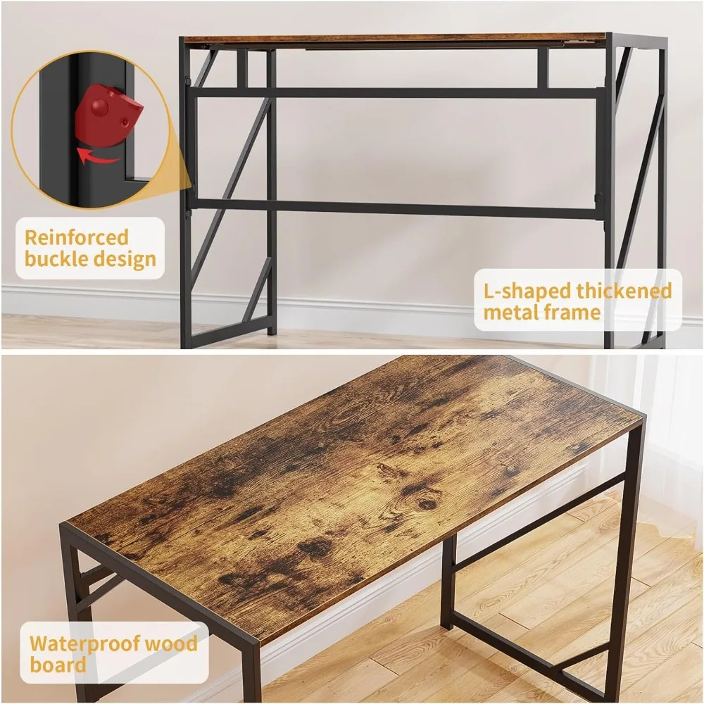 Folding Writing Desk for Home Office - Compact Foldable Computer Desk for Small Spaces, Ideal Study Table for No-Assembly Conven