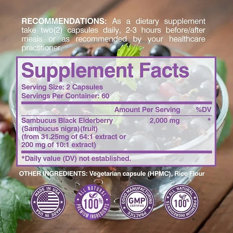 Black Elderberry - Antioxidant, Improves Cell Activity and Elasticity, Promotes Nutrient Absorption, Absorption, Boosts Immunity