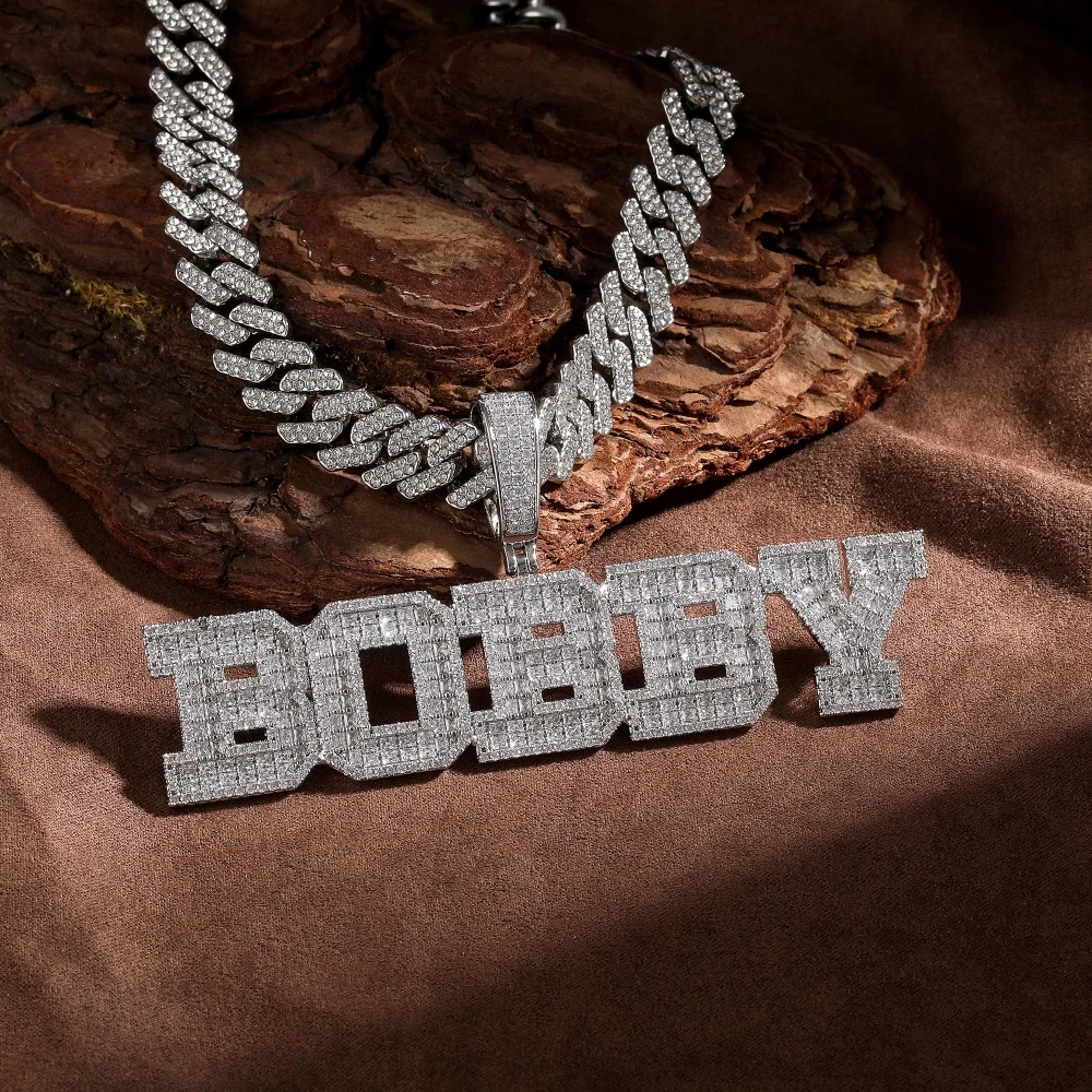 مخصص قلادة اسم الرسالة مثلج خارج تشيكوسلوفاكيا الأحجار الشق الإعداد كامل مطعمة زركون الهيب هوب مجوهرات موضة هدية للرجال #3