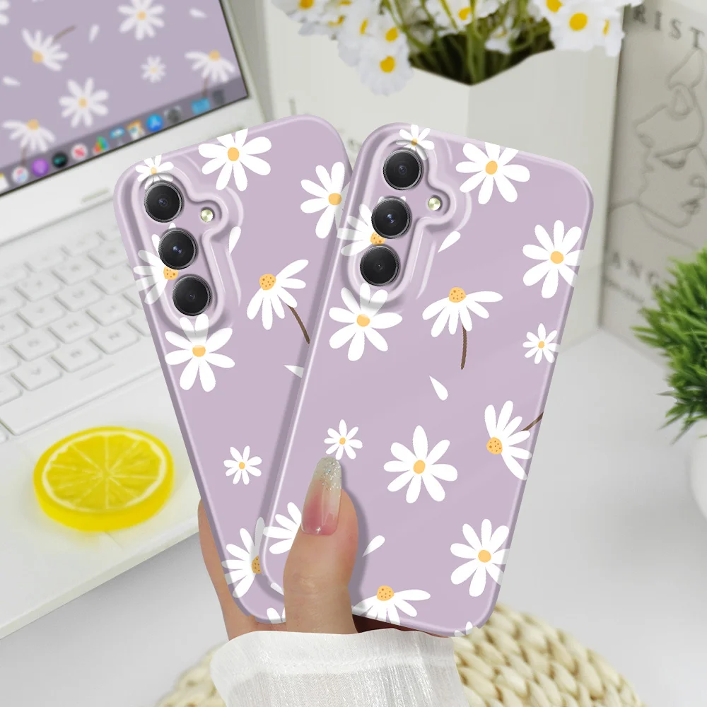 Simple Daisy Phone Case For Samsung Galaxy A54 A34 A24 A14 A04 A73 A53 A33 A23 A13 A72 A52 A32 4G 5G Film Hard Cover