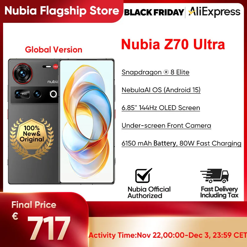 World Premiere Nubia Z70 Ultra Smartphone 5G Snapdragon 8 Elite 6.85 144Hz OLED Screen 6150 mAh Battery 64MP Camera Android 15 NFC IP68 & 69 Global Version