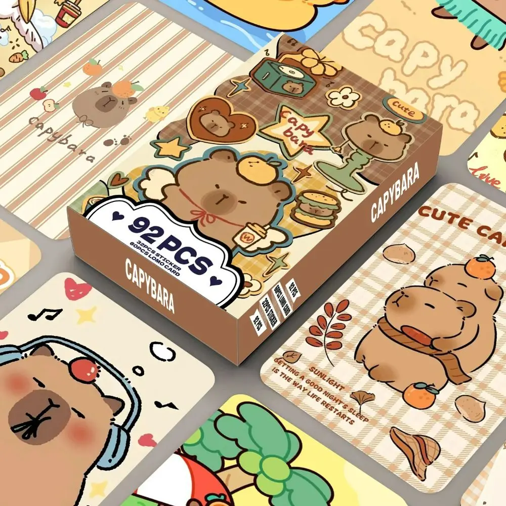 Preciosas tarjetas fotográficas de capibara de doble cara, tarjetas Lomo con purpurina de capibara de dibujos animados, tarjetas de colección HD, regalo