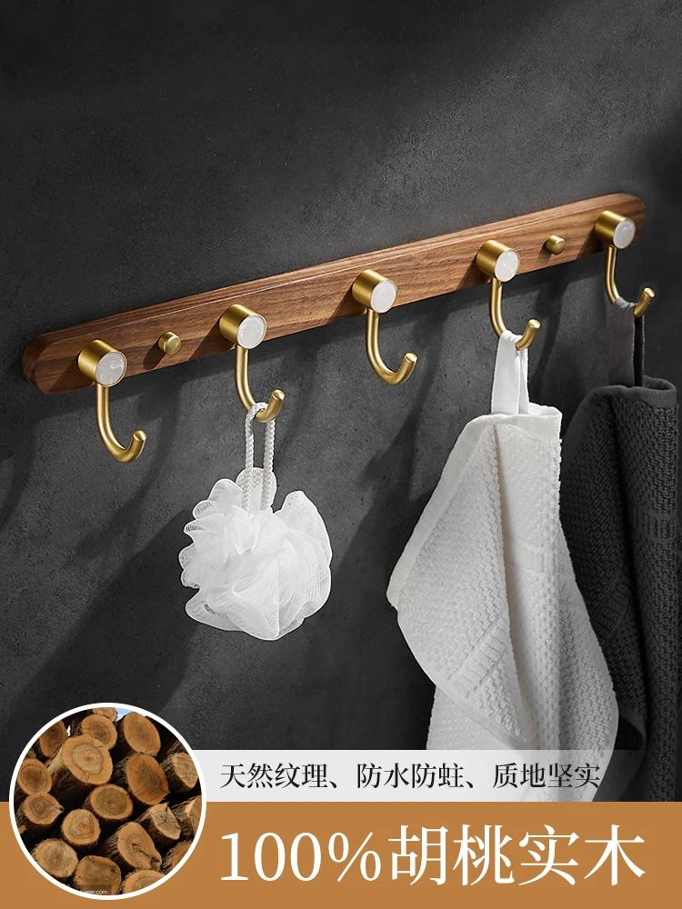 Walnut hook light luxury door hanger wall-mounted punch-free hook hook solid wood entrance