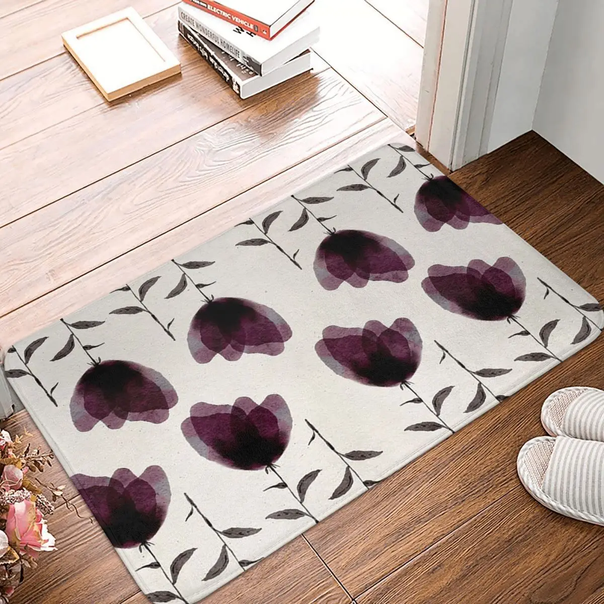 Deep Plum Blossom Non-slip Doormat Floor Mat Cushion Carpet Rug for Kitchen Entrance Home Bedroom Footpad Mats